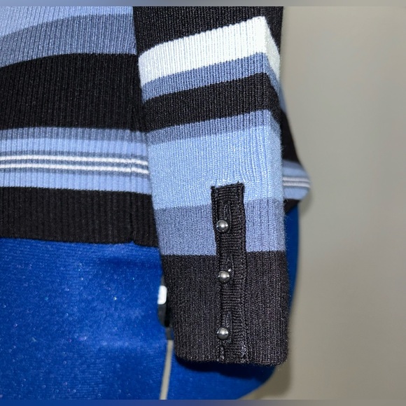 White House Black Market Striped Ribbed Black and Blue Long Sleeve Turtleneck - Picture 4 of 7